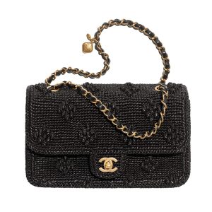 Chanel/Women's Black Coconut Fiber Knitted Shoulder Bag