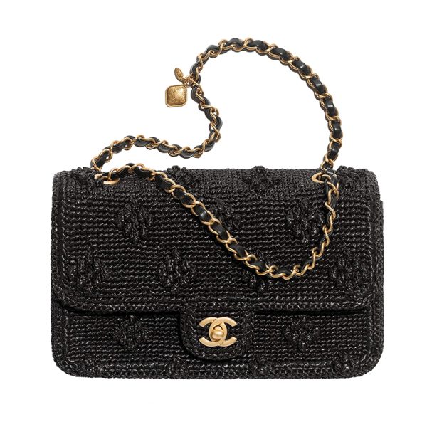 Chanel/Women's Black Coconut Fiber Knitted Shoulder Bag