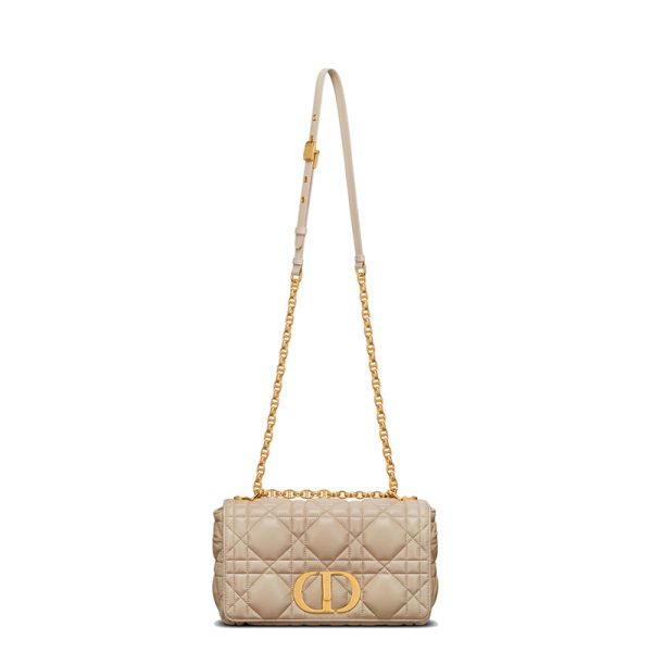 DIOR/CARO series medium natural color oversized rattan plaid shoulder bag M9242UNGK_M116 - Image 4