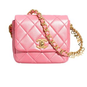 Chanel/Women's Mini Coral Pink Sheepskin Flip Shoulder Bag