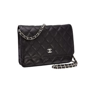 CHANEL/WOC women's black caviar calf leather crossbody bag