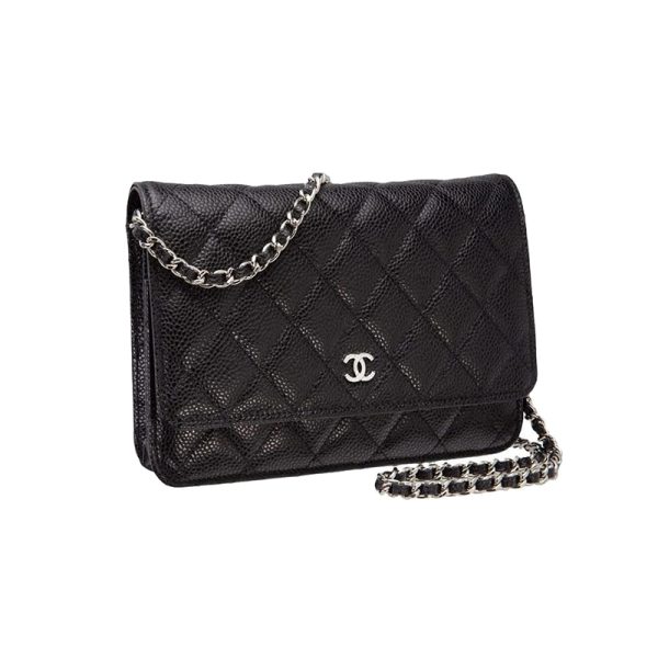 CHANEL/WOC women's black caviar calf leather crossbody bag