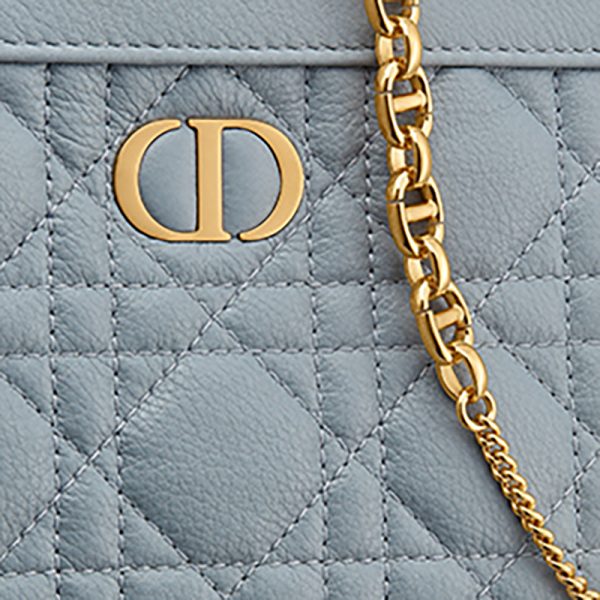 DIOR/CARO series women's cloud blue wicker patterned calf leather shoulder bag S5106UWHC_M81B - Image 5