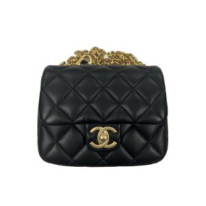 Chanel black lambskin gold hardware rotating buckle opening crossbody chain bag