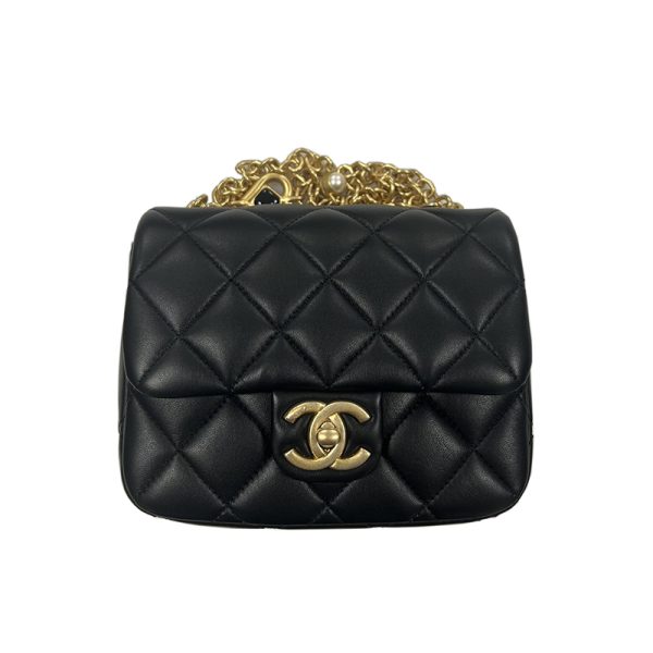 Chanel black lambskin gold hardware rotating buckle opening crossbody chain bag