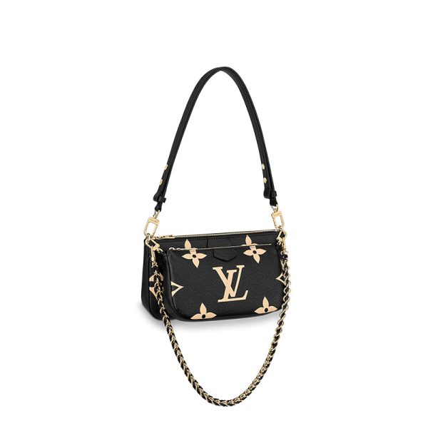 LV black cowhide with embossed grain leather and gold buckle, single shoulder diagonal cross handbag - Image 2