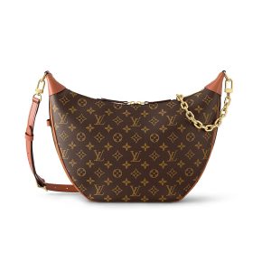 LV brown vintage canvas with leather zipper opening and closing half moon shoulder backpack
