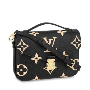 LV black beige embossed grain leather shoulder bag