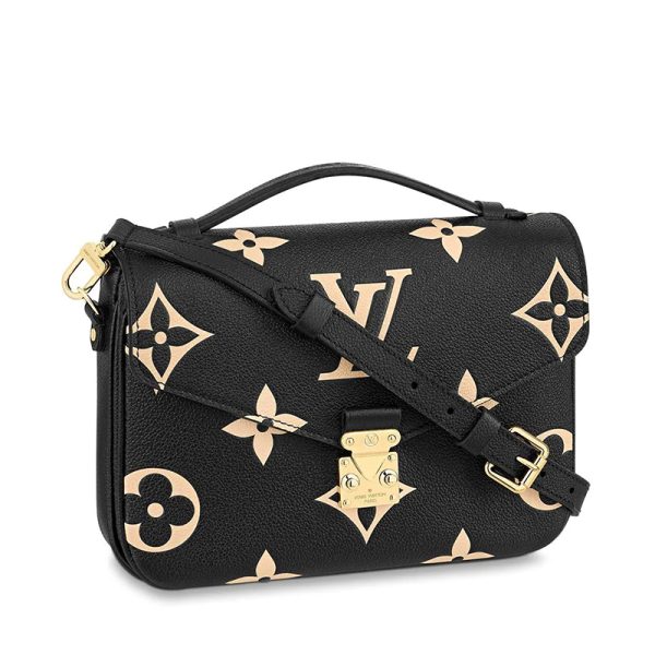 LV black beige embossed grain leather shoulder bag
