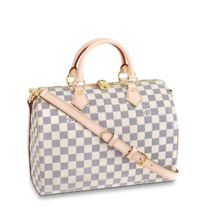 LV sky blue checkerboard canvas embellished leather shoulder crossbody handbag