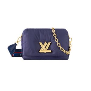 LV navy blue nylon with leather magnetic buckle crossbody bag