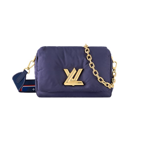 LV navy blue nylon with leather magnetic buckle crossbody bag