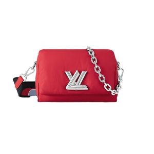 LV small red nylon with leather magnetic buckle crossbody bag