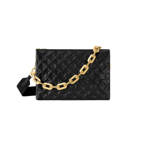 LV Medium Black Embossed Interwoven Letter Sheepskin Shoulder Bag