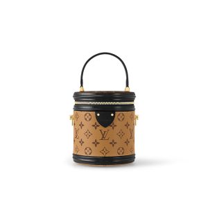 LV brown canvas gold hardware zipper opening crossbody bucket bag