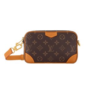 LV brown vintage canvas zipper opening crossbody wallet