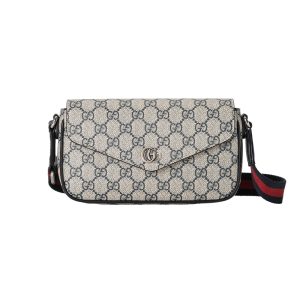 Gucci mini beige/blue GG canvas with leather snap closure crossbody bag
