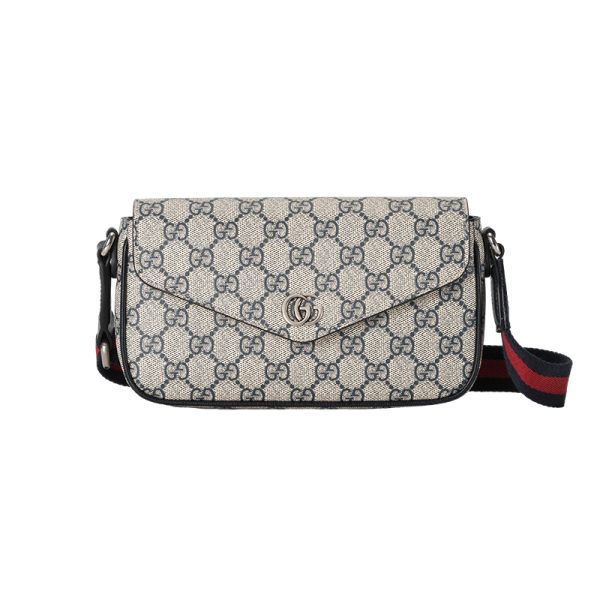 Gucci mini beige/blue GG canvas with leather snap closure crossbody bag