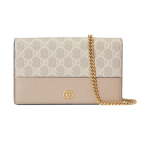Gucci mini oat colored leather rolled edge chain canvas crossbody bag