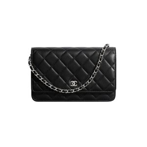Chanel Black Sheepskin Silver Chain Bag