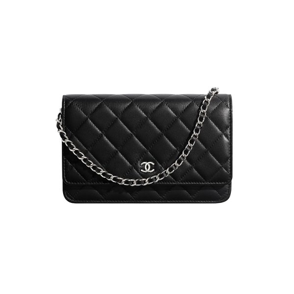 Chanel Black Sheepskin Silver Chain Bag