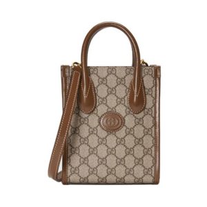 Gucci Mini Leather Logo Canvas Splicing Shoulder Cross Shoulder Handbag