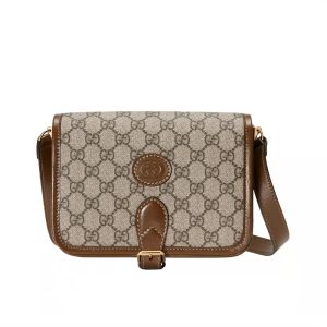 Gucci leather logo canvas patchwork mailman organ shoulder crossbody bag
