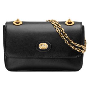Gucci black leather classic fashionable flip shoulder crossbody bag