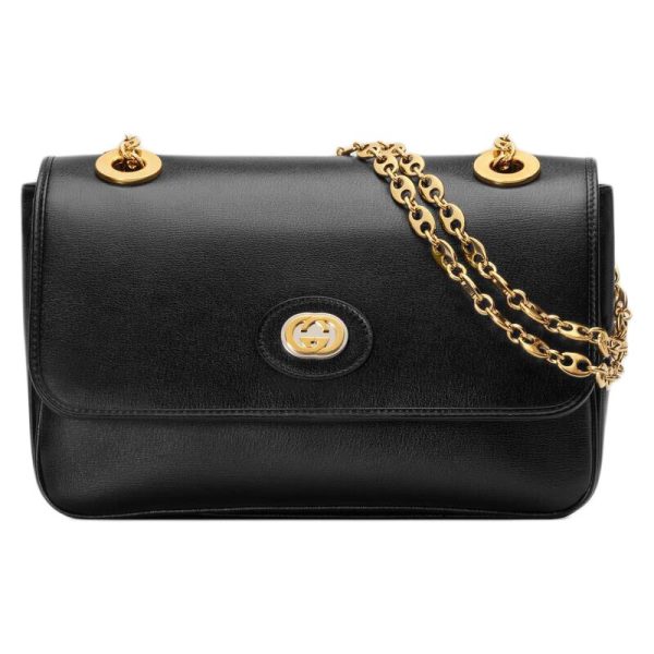 Gucci black leather classic fashionable flip shoulder crossbody bag