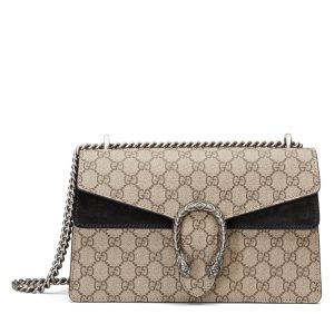 Gucci small brown canvas camel suede chain shoulder bag