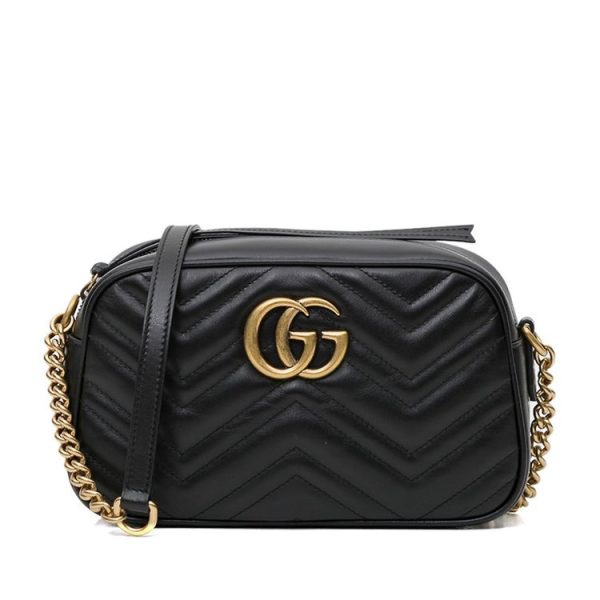 Gucci leather metal double G water ripple chain bag, shoulder and crossbody handbag