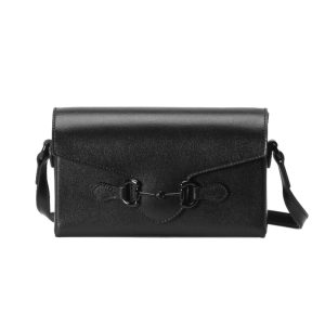 Gucci black mini leather adorned with resin horseneck buckle crossbody bag
