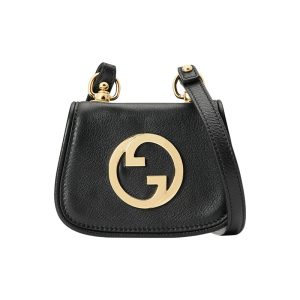Gucci black leather double GLogo retro gold buckle saddle bag, single shoulder crossbody bag