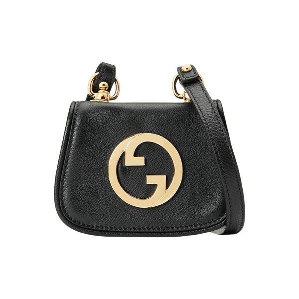 Gucci black leather double GLogo retro gold buckle saddle bag, single shoulder crossbody bag