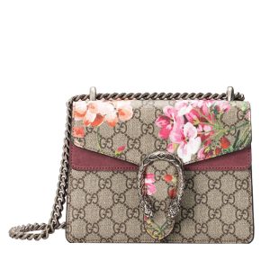 Gucci leather geranium red flower wine god chain crossbody bag