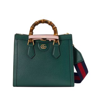 Gucci Small Green Leather Pink Strap One Shoulder Handheld Tote Bag