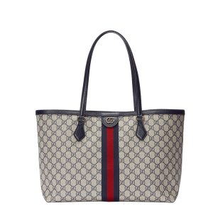 Gucci Medium Beige/Blue Jacquard Canvas Red and Blue Ribbon Tote Bag