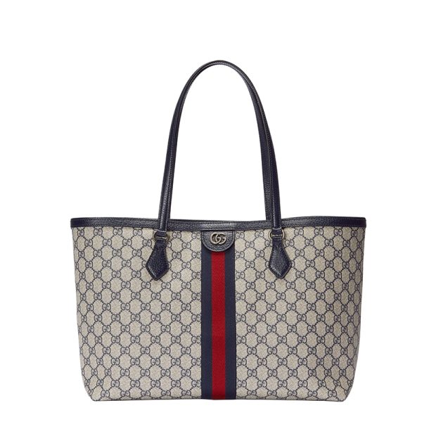 Gucci Medium Beige/Blue Jacquard Canvas Red and Blue Ribbon Tote Bag