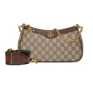 Gucci small beige/ebony canvas brown leather shoulder bag