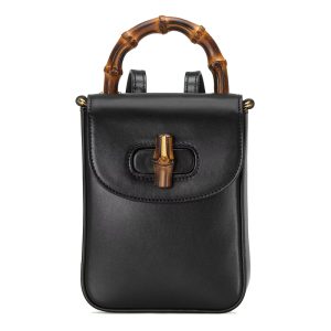 Gucci mini black leather veneer bamboo handle bamboo handbag
