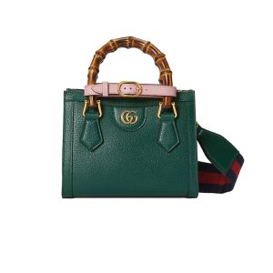 Gucci Mini Dark Green Leather Bamboo Handle Handbag