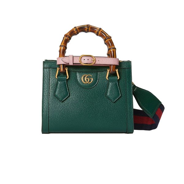Gucci Mini Dark Green Leather Bamboo Handle Handbag