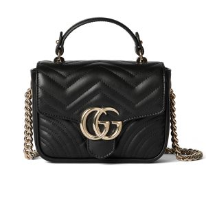 Gucci Mini Black Leather Magnetic Flip Closed Handbag