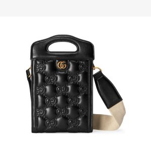 Gucci black mini gold logo canvas leather crossbody handbag