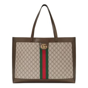 Gucci Classic Double G Red Green Striped Beige Canvas Handbag