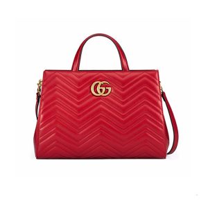 Gucci Wave Pattern Double G Red Leather Handheld Shoulder Bag