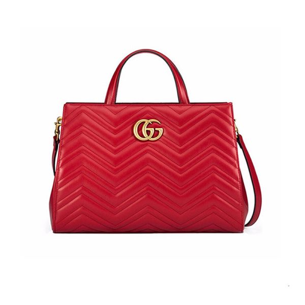 Gucci Wave Pattern Double G Red Leather Handheld Shoulder Bag