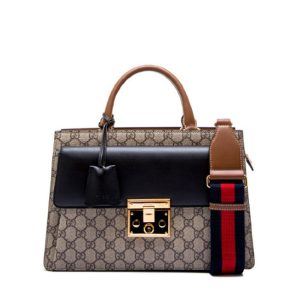 Gucci Double G Printed Brown Lock Handbag Shoulder Bag