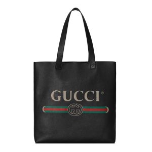 Gucci black leather versatile letter printed single shoulder handbag