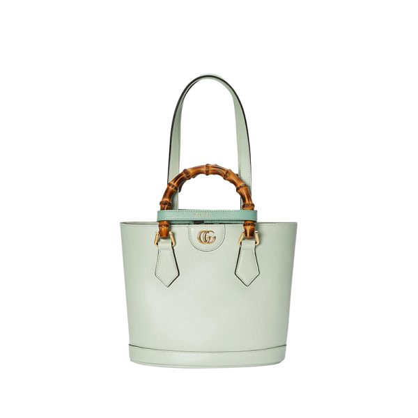 Gucci light green leather Diana bamboo double G logo tote bag